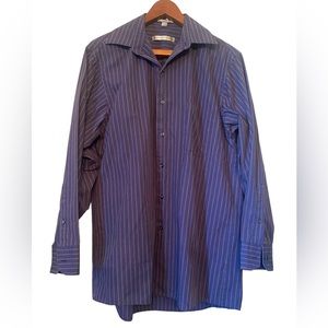 Geoffrey Beene Men’s Blue with White Stripes  Button Down Collared Shirt